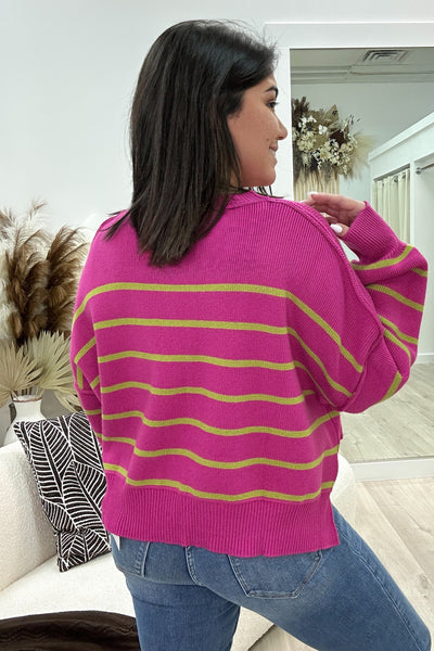"Moments Like These" Sweater (Magenta/Lime) - Happily Ever Aften
