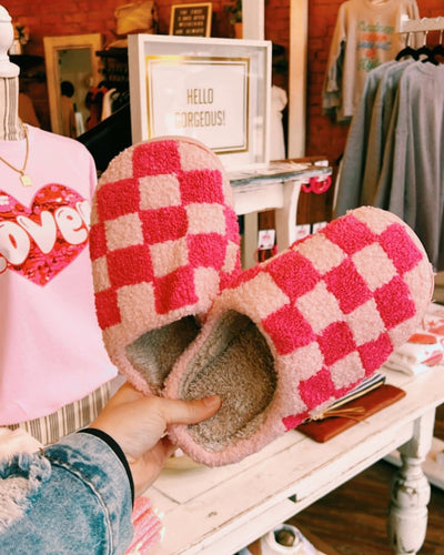 Pink Checkered Slippers - Happily Ever Aften