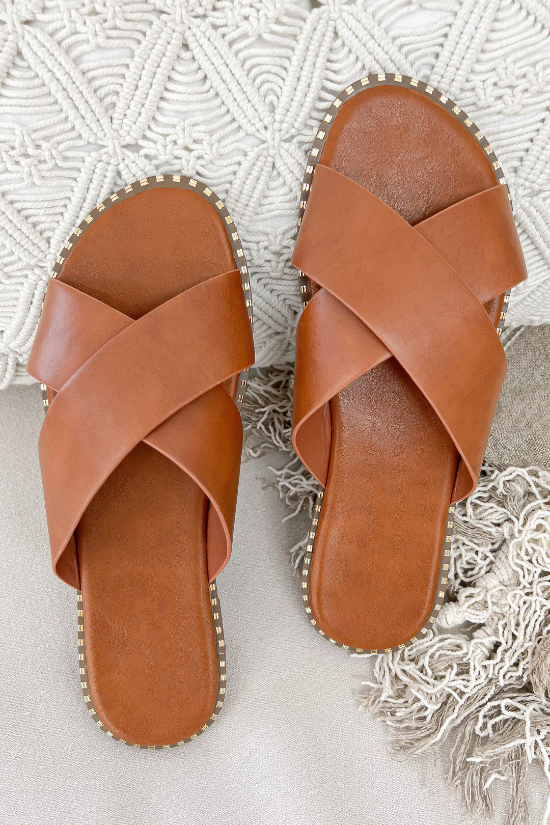 Remi Slide Sandals (Tan) - Happily Ever Aften