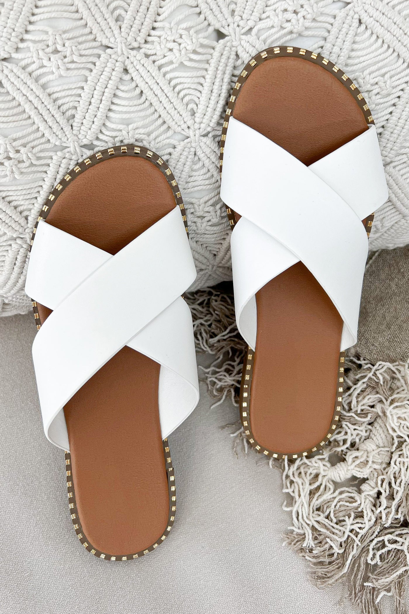 Remi Slide Sandals (White) - Happily Ever Aften