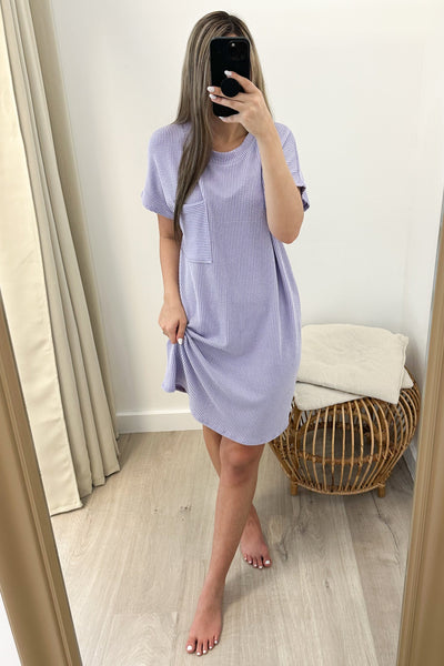 "Ribbed & Relaxed" Dress (Lavender) - Happily Ever Aften