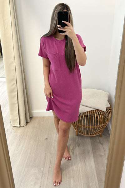 "Ribbed & Relaxed" Dress (Orchid) - Happily Ever Aften