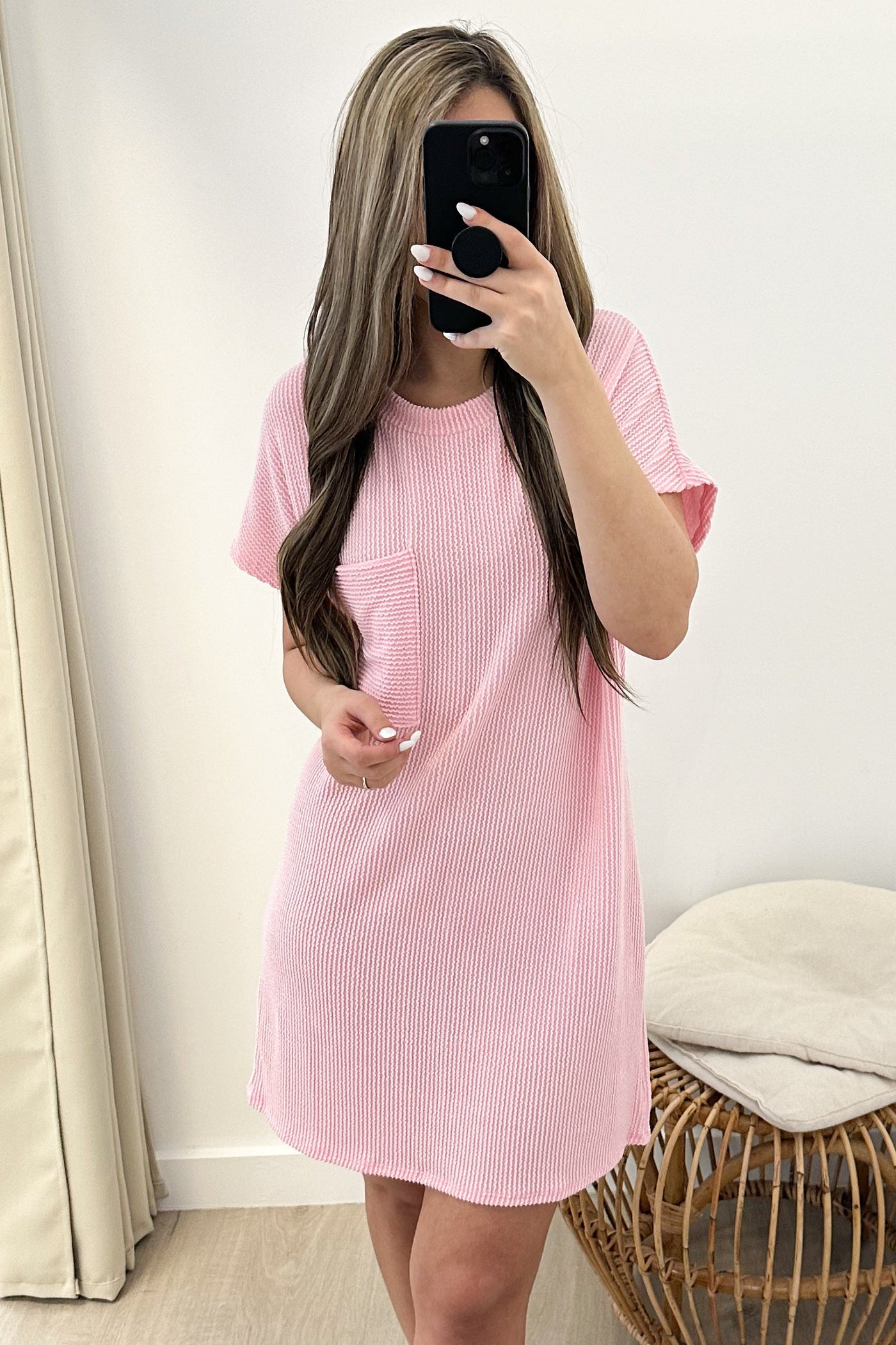 "Ribbed & Relaxed" Dress (Pink) - Happily Ever Aften