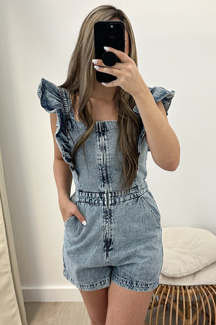 "Rodeo Cook-Off" Romper (Denim) - Happily Ever Aften