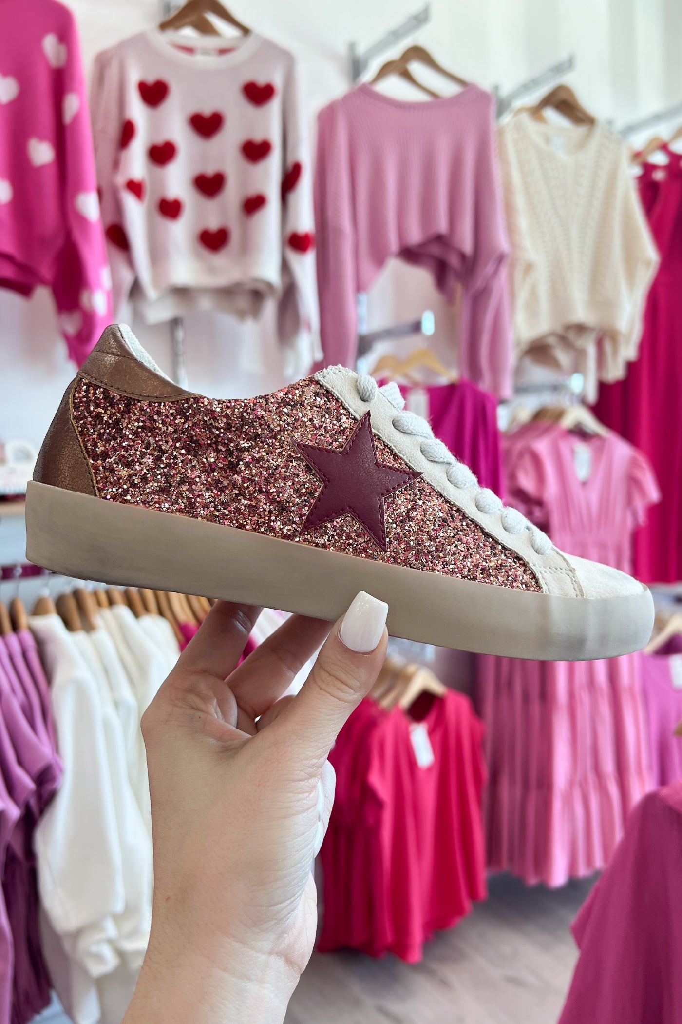 Shu Shop Paula Sneakers (Rose Gold Glitter) - Happily Ever Aften