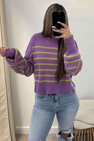 "Spring Stripes" Sweater (Lavender) - Happily Ever Aften