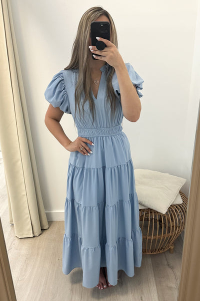 "Sunday Brunch" Maxi Dress (Chambray) - Happily Ever Aften