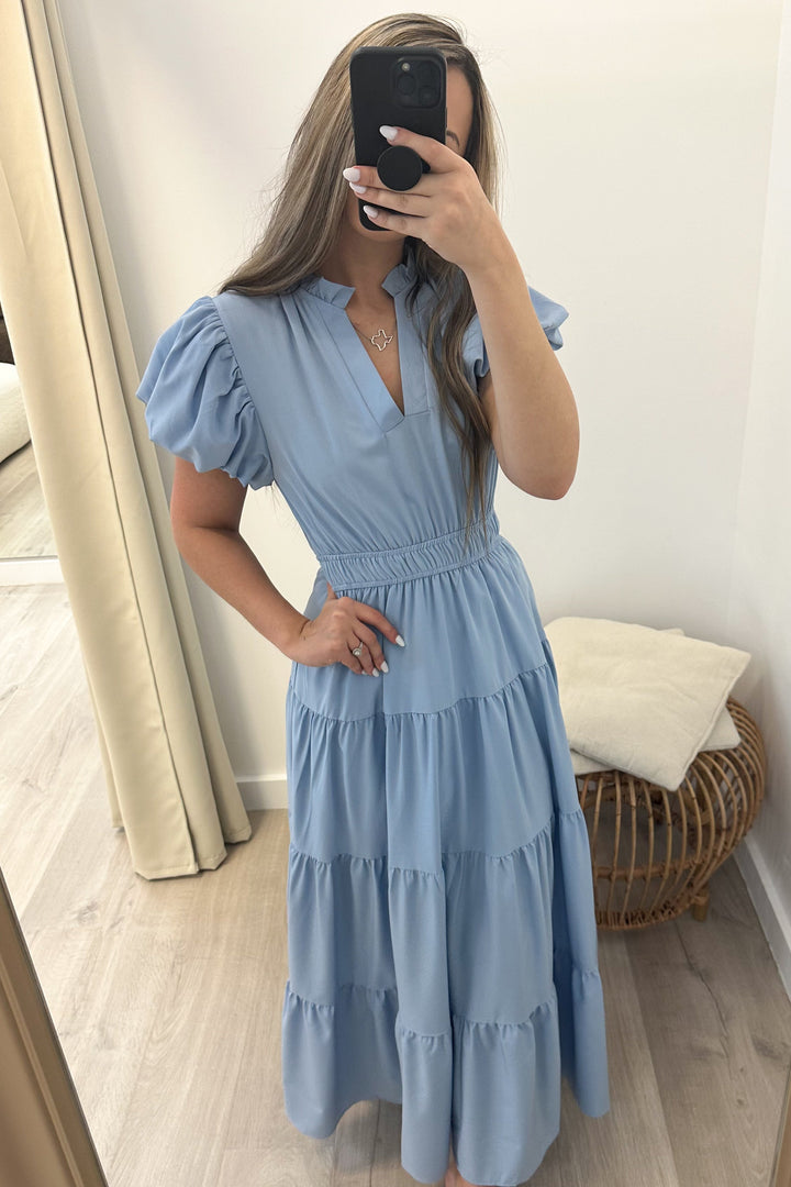 "Sunday Brunch" Maxi Dress (Chambray) - Happily Ever Aften
