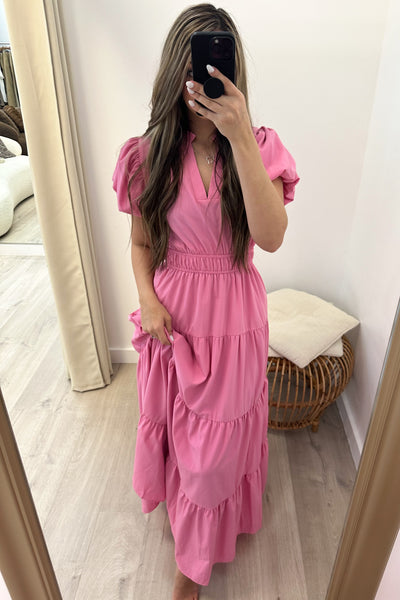 "Sunday Brunch" Maxi Dress (Pink) - Happily Ever Aften