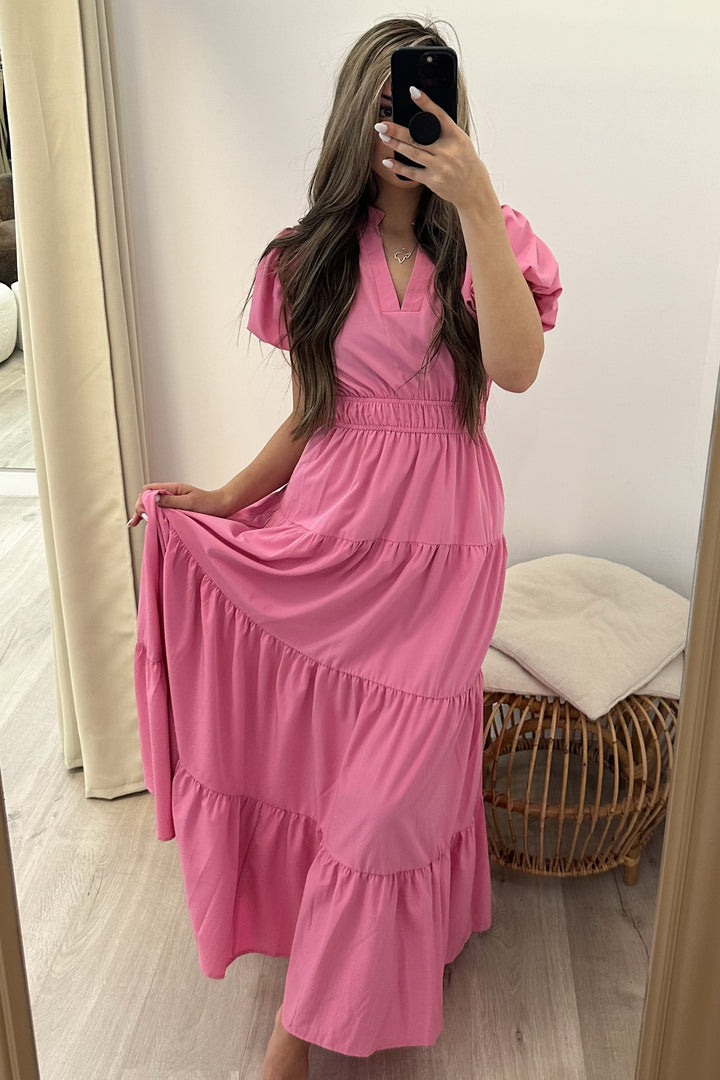 "Sunday Brunch" Maxi Dress (Pink) - Happily Ever Aften