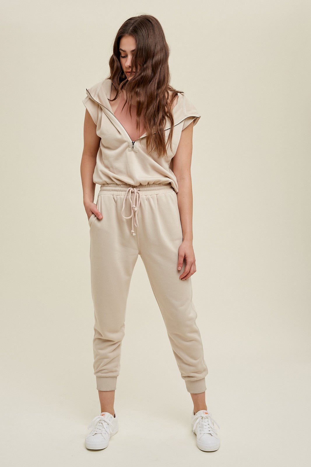 "The Runner Up" Jumpsuit (Taupe) - Happily Ever Aften