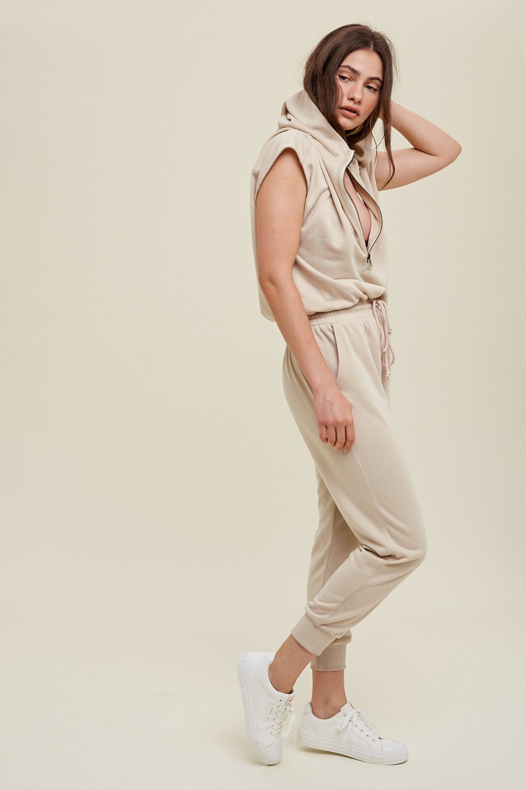 "The Runner Up" Jumpsuit (Taupe) - Happily Ever Aften