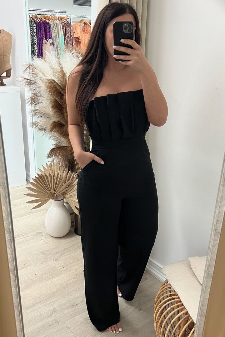 "Uptown Girl" Jumpsuit (Black) - Happily Ever Aften