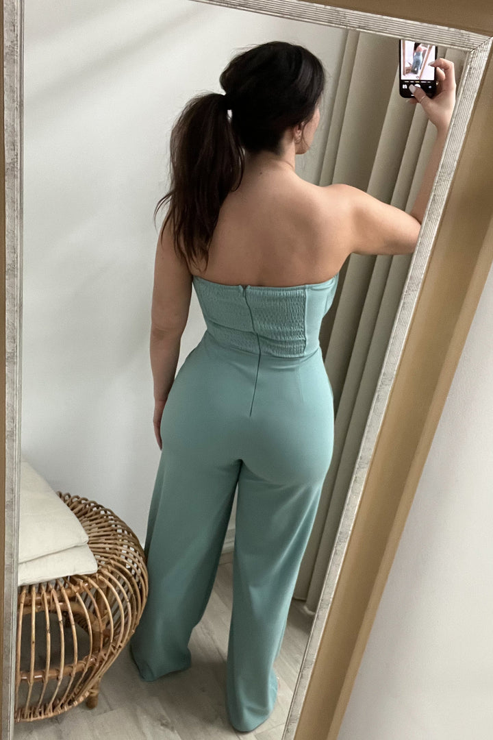 "Uptown Girl" Jumpsuit (Seafoam) - Happily Ever Aften