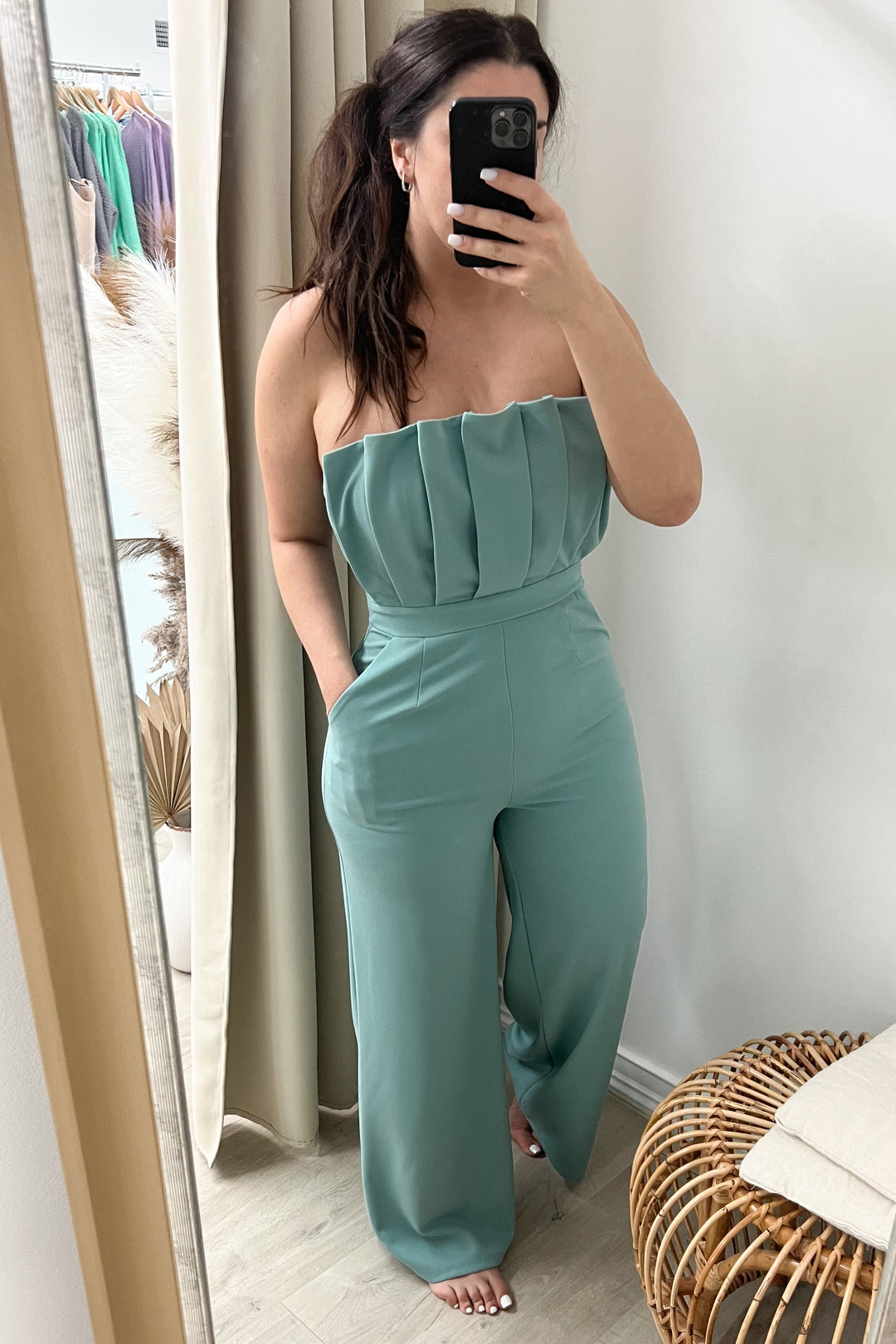 "Uptown Girl" Jumpsuit (Seafoam) - Happily Ever Aften