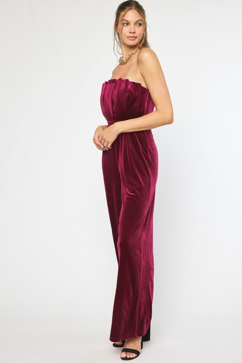 "Velvet Lady" Jumpsuit (Sangria) - Happily Ever Aften