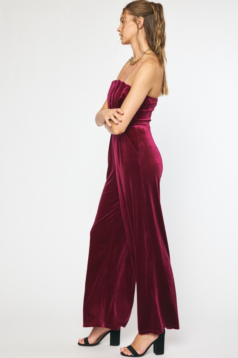 "Velvet Lady" Jumpsuit (Sangria) - Happily Ever Aften