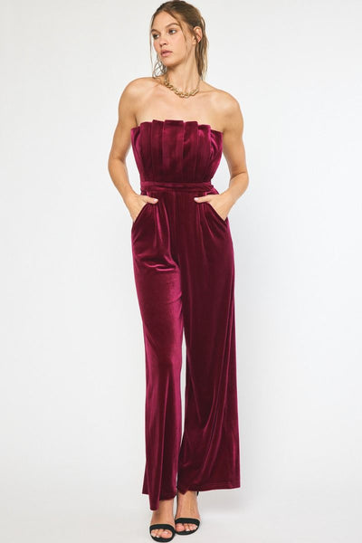 "Velvet Lady" Jumpsuit (Sangria) - Happily Ever Aften