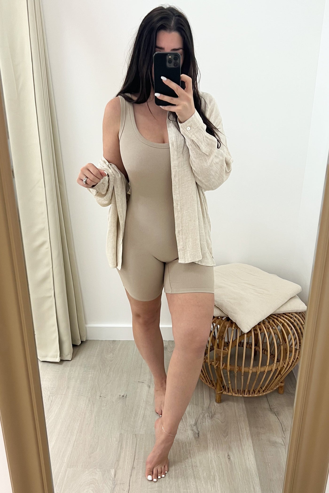 "Why Not" Onesie Romper (Taupe) - Happily Ever Aften